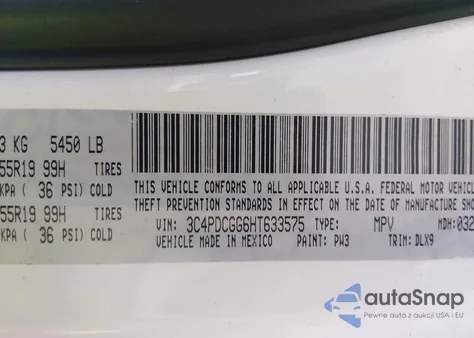 2017 Dodge Journey Crossroad Plus z USA, uszkodzony, nr VIN 3C4PDCGG6HT633575